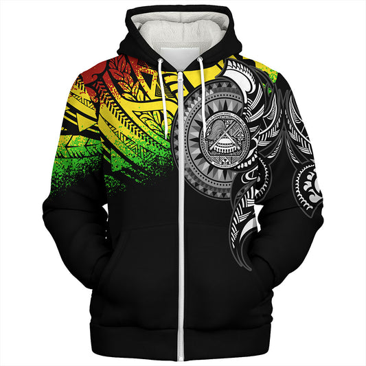 American Samoa Sherpa Hoodie Polynesian Tribal Reggae Style