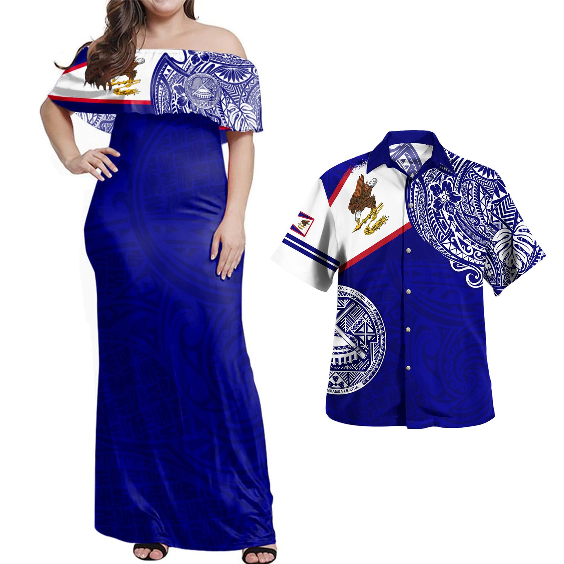 American Samoa Combo Dress And Shirt Polynesian Flag With Coat Of Arms