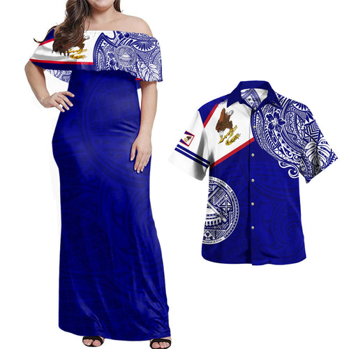 American Samoa Combo Dress And Shirt Polynesian Flag With Coat Of Arms