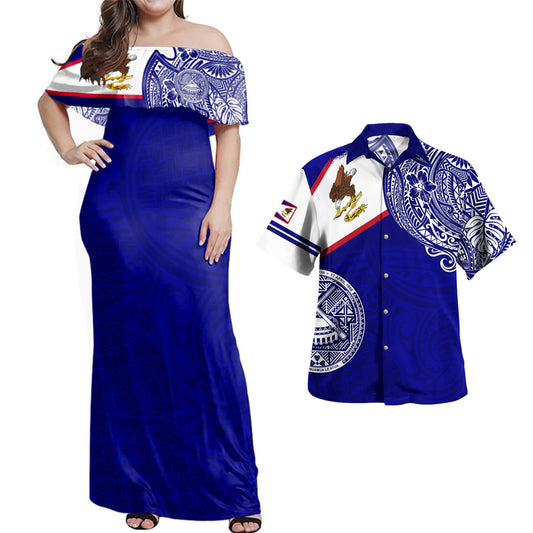 American Samoa Combo Dress And Shirt Polynesian Flag With Coat Of Arms
