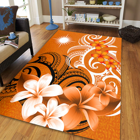 Marshall Islands Area Rug Polynesian Floral Spirit Orange