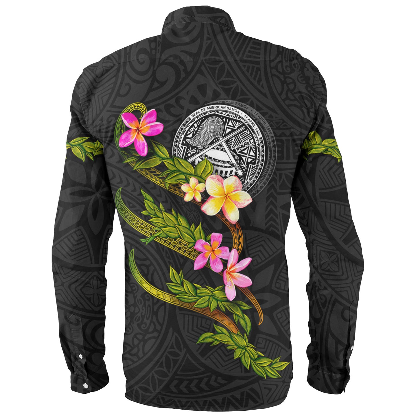 American Samoa Long Sleeve Shirt Custom Plumeria Tribal
