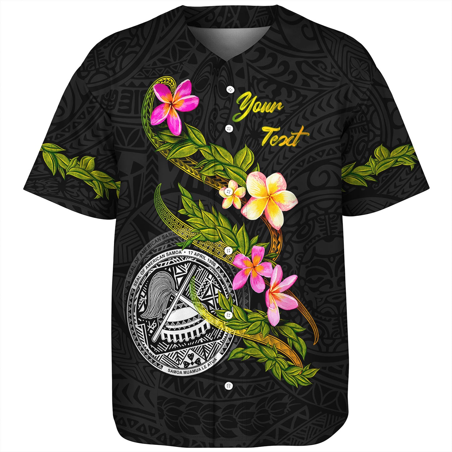 American Samoa Baseball Shirt Custom Plumeria Tribal
