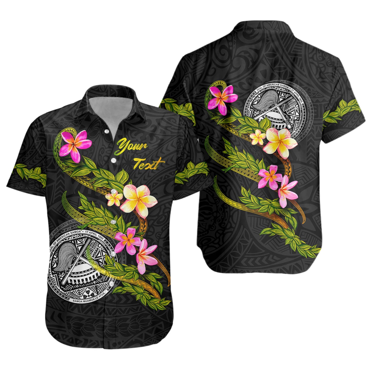 American Samoa Short Sleeve Shirt Custom Plumeria Tribal