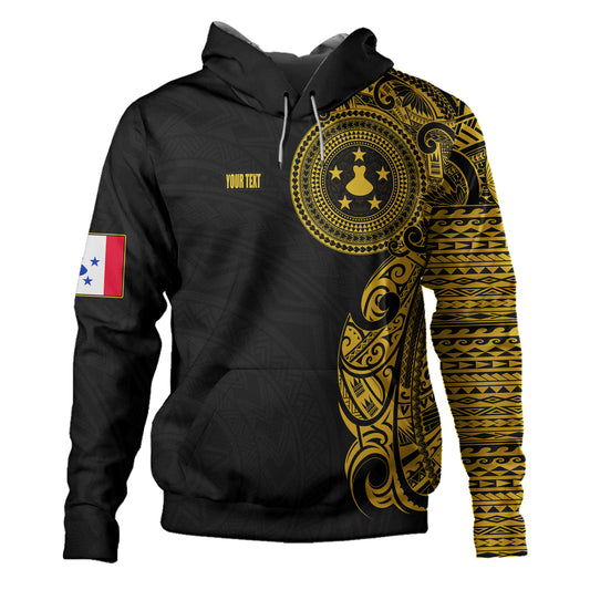 Austral Islands Hoodie Custom Polynesian Half Sleeve Gold Tattoo With Seal Black