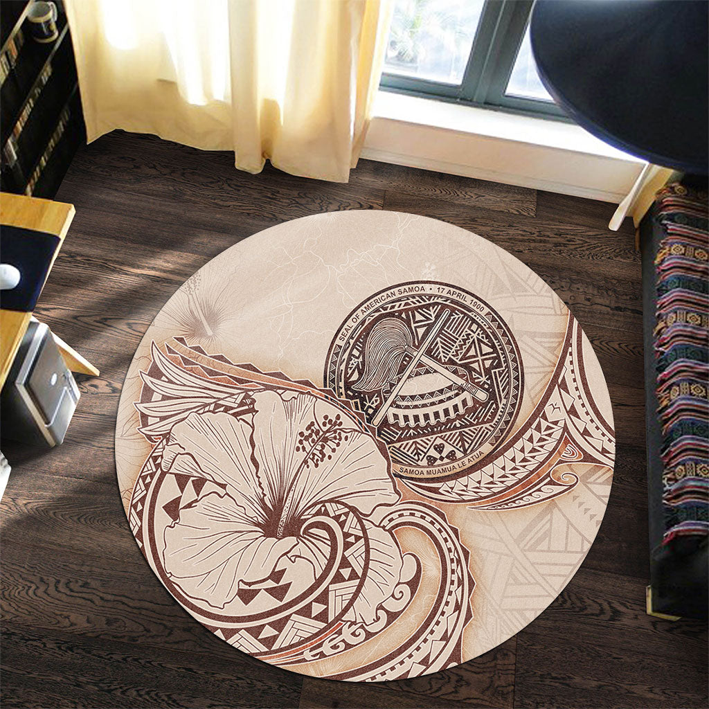 American Samoa Round Rug Hibiscus Flower Vintage Style