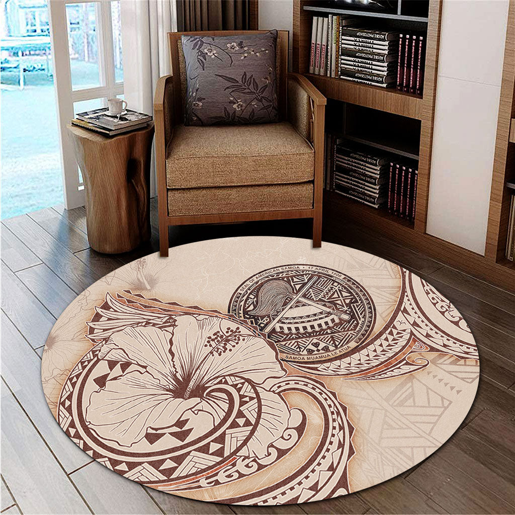 American Samoa Round Rug Hibiscus Flower Vintage Style
