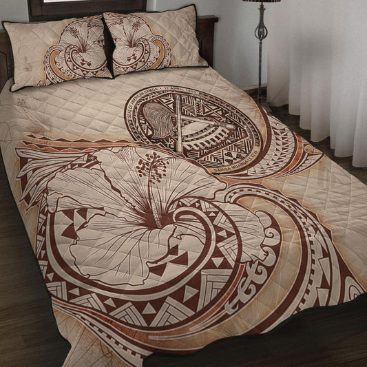 American Samoa Quilt Bed Set Hibiscus Flower Vintage Style
