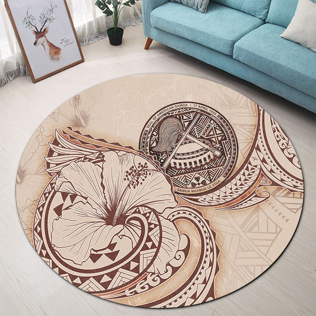 American Samoa Round Rug Hibiscus Flower Vintage Style