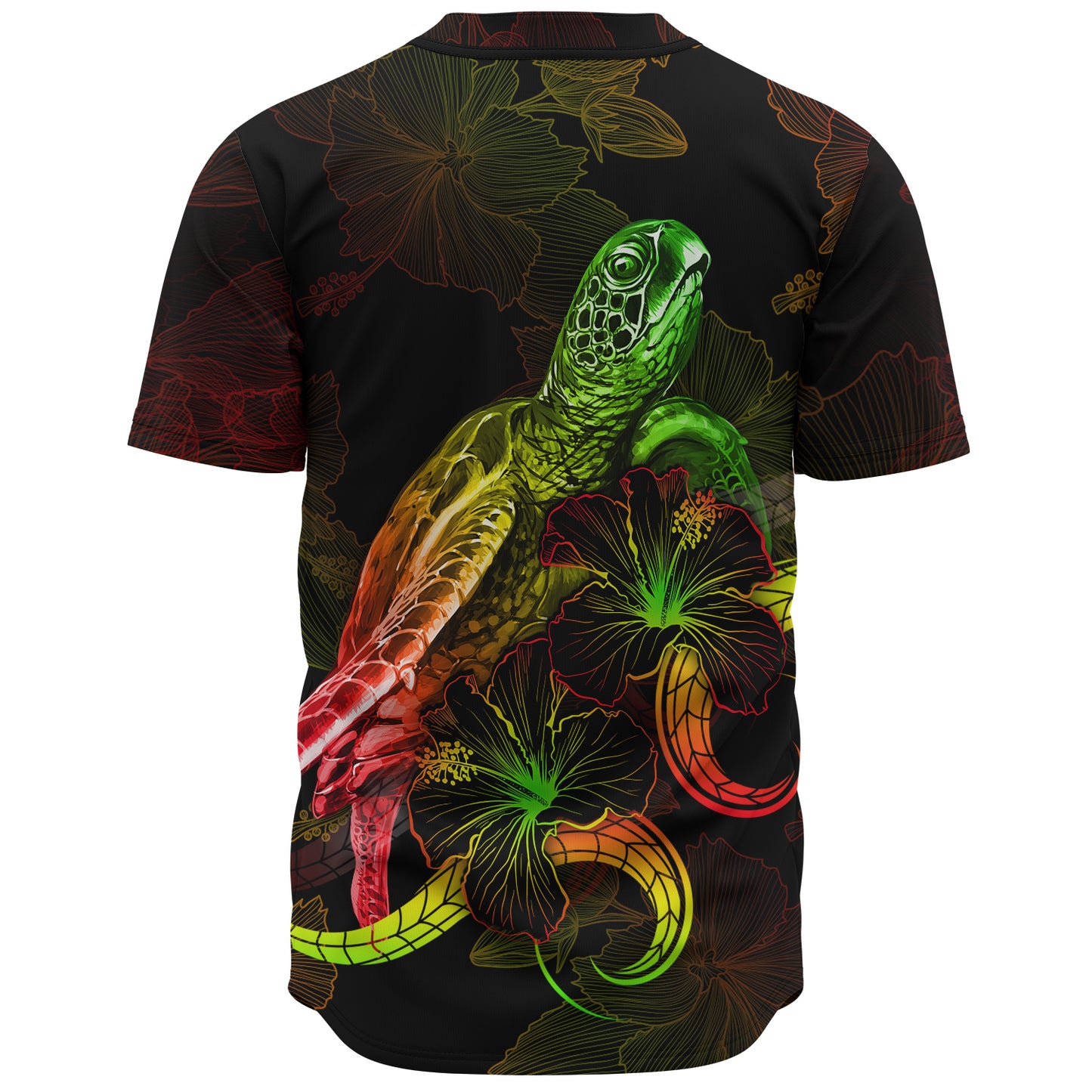 Palau Baseball Shirt Sea Turtle With Blooming Hibiscus Flowers Reggae