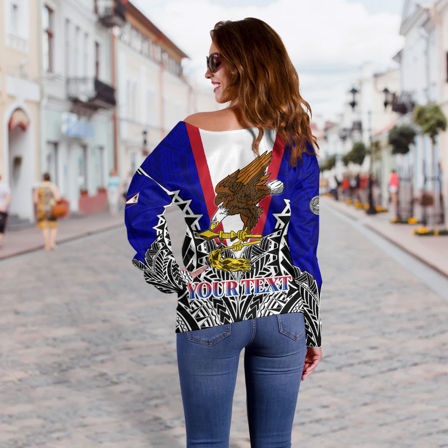American Samoa Custom Personalised Off Shoulder Sweatshirt American Samoa Flag With Eagle Style