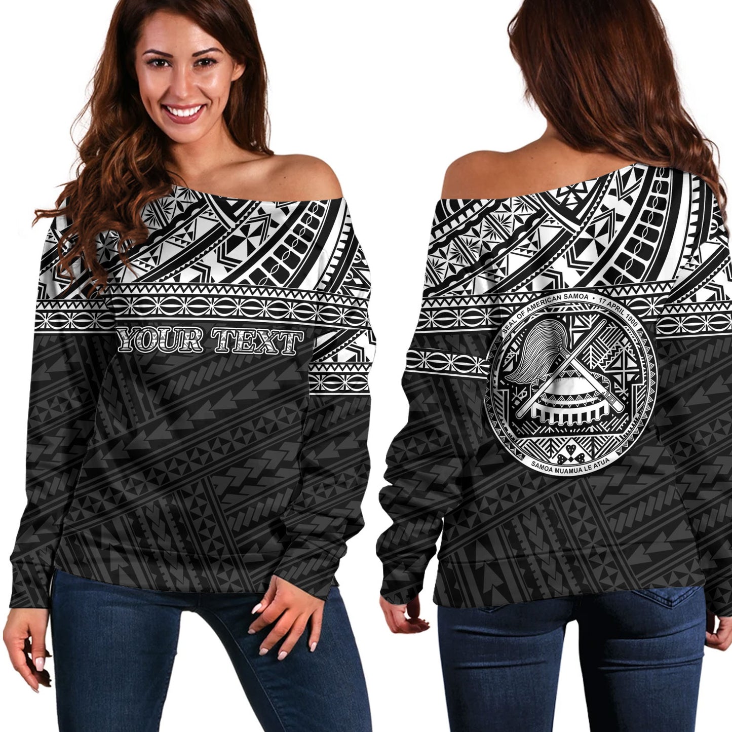 American Samoa Off Shoulder Sweatshirt Custom Polynesian Black Version