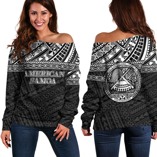 American Samoa Off Shoulder Sweatshirt Custom Polynesian Black Version