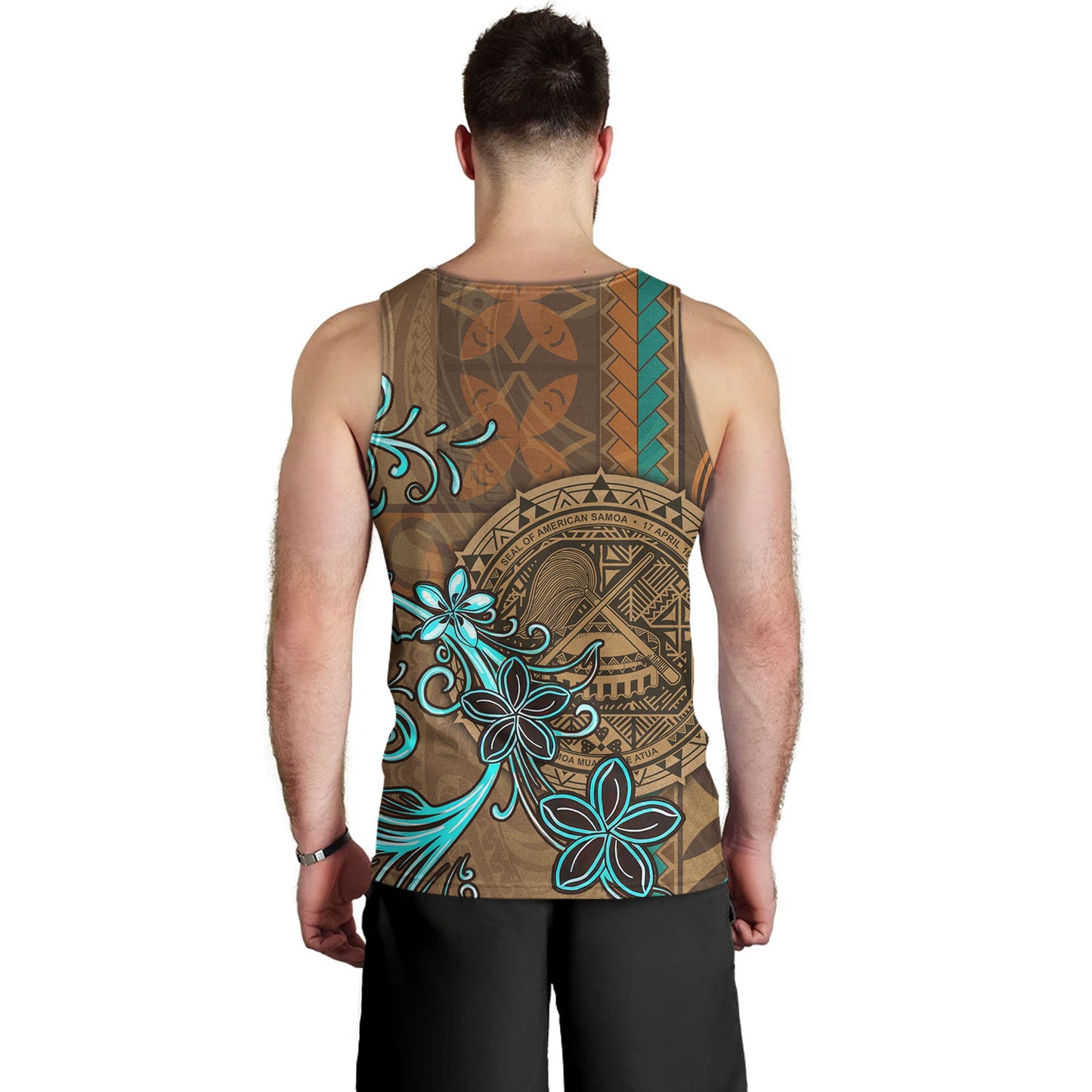 American Samoa Tank Top Polynesian Pattern Motif And Teal Boar Tusk