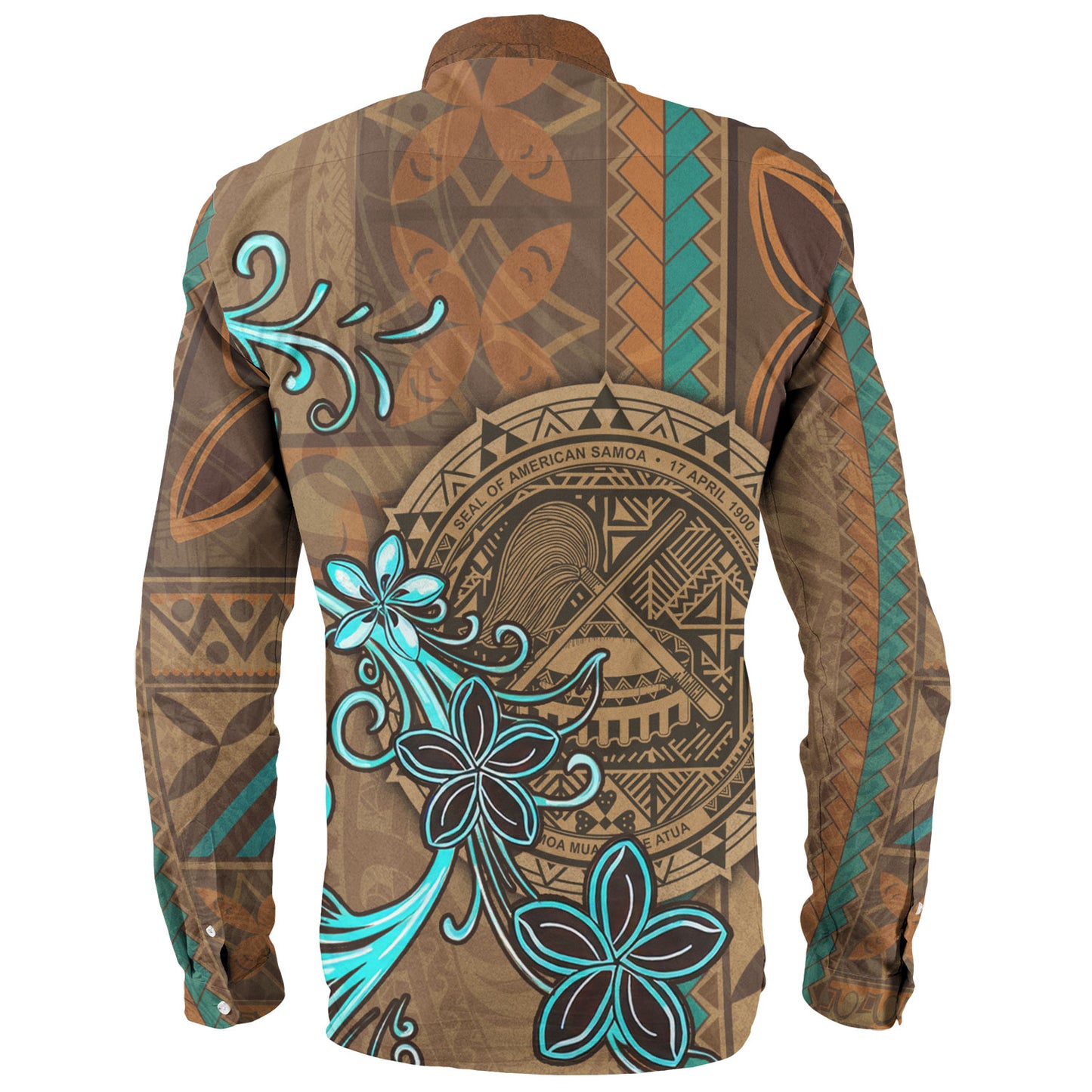 American Samoa Long Sleeve Shirt Polynesian Pattern Motif And Teal Boar Tusk