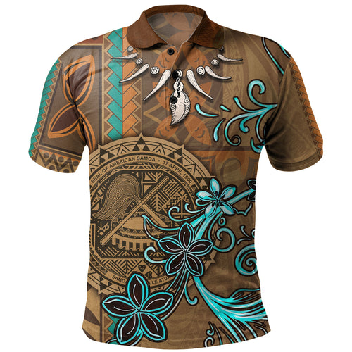 American Samoa Polo Shirt Polynesian Pattern Motif And Teal Boar Tusk