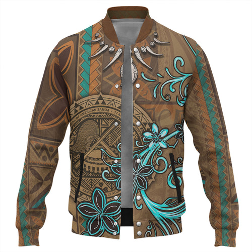 American Samoa Baseball Jacket Polynesian Pattern Motif And Teal Boar Tusk