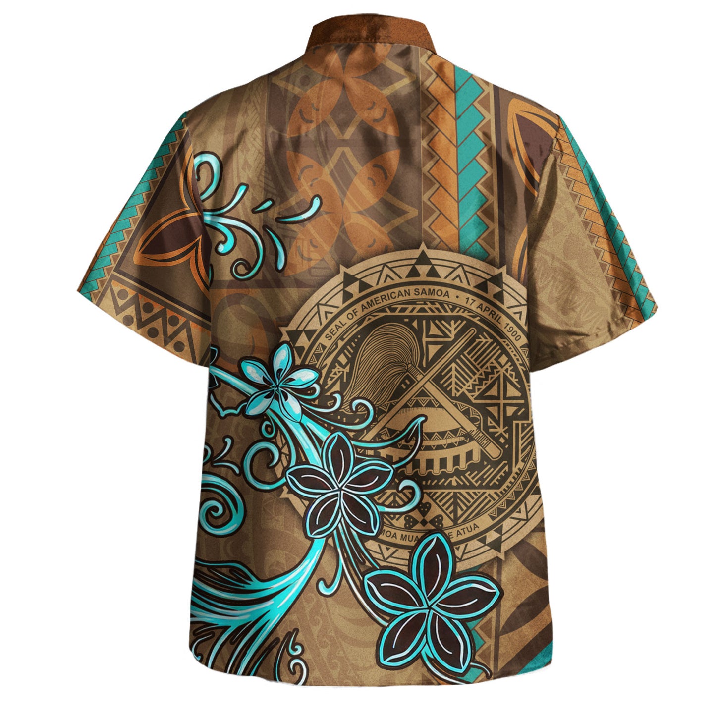 American Samoa Hawaiian Shirt Polynesian Pattern Motif And Teal Boar Tusk