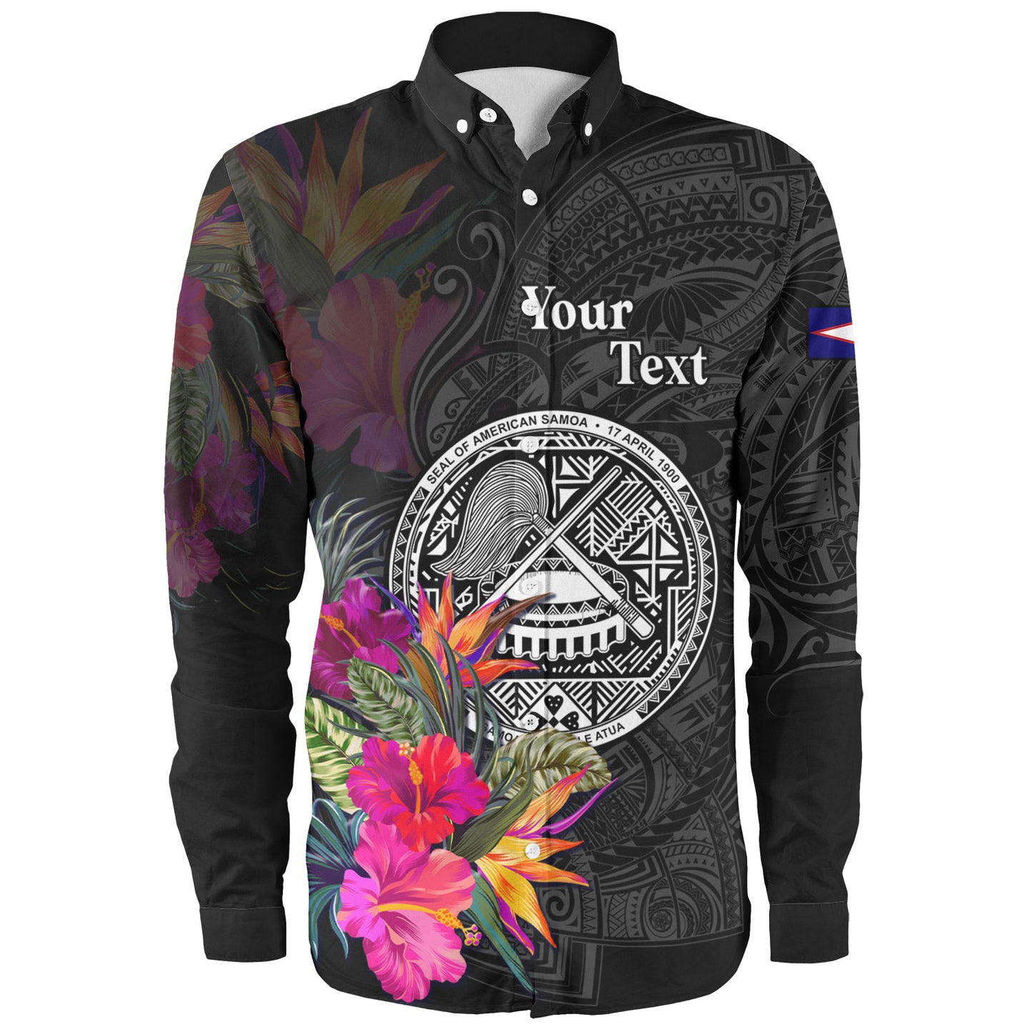 American Samoa Long Sleeve Shirt Custom Polynesian Pattern Tropical Floral Design