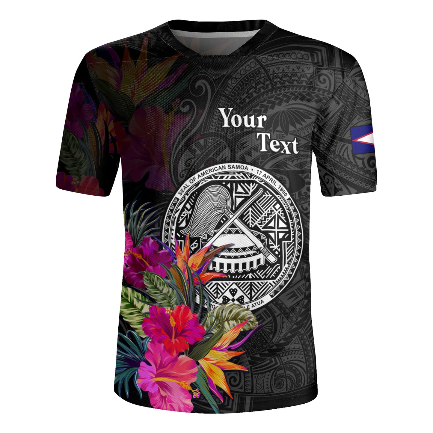 American Samoa Rugby Jersey Custom Polynesian Pattern Tropical Floral Design