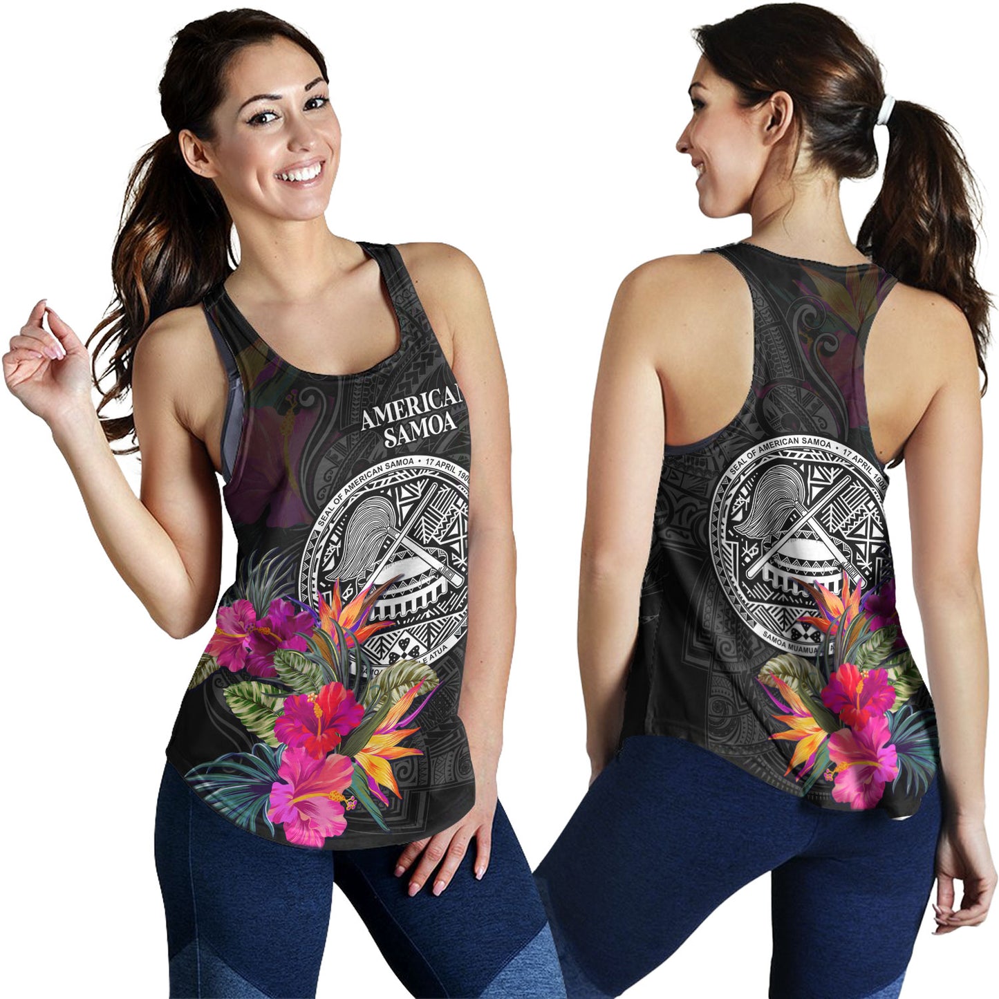 American Samoa Women Tank Custom Polynesian Pattern Tropical Floral Design