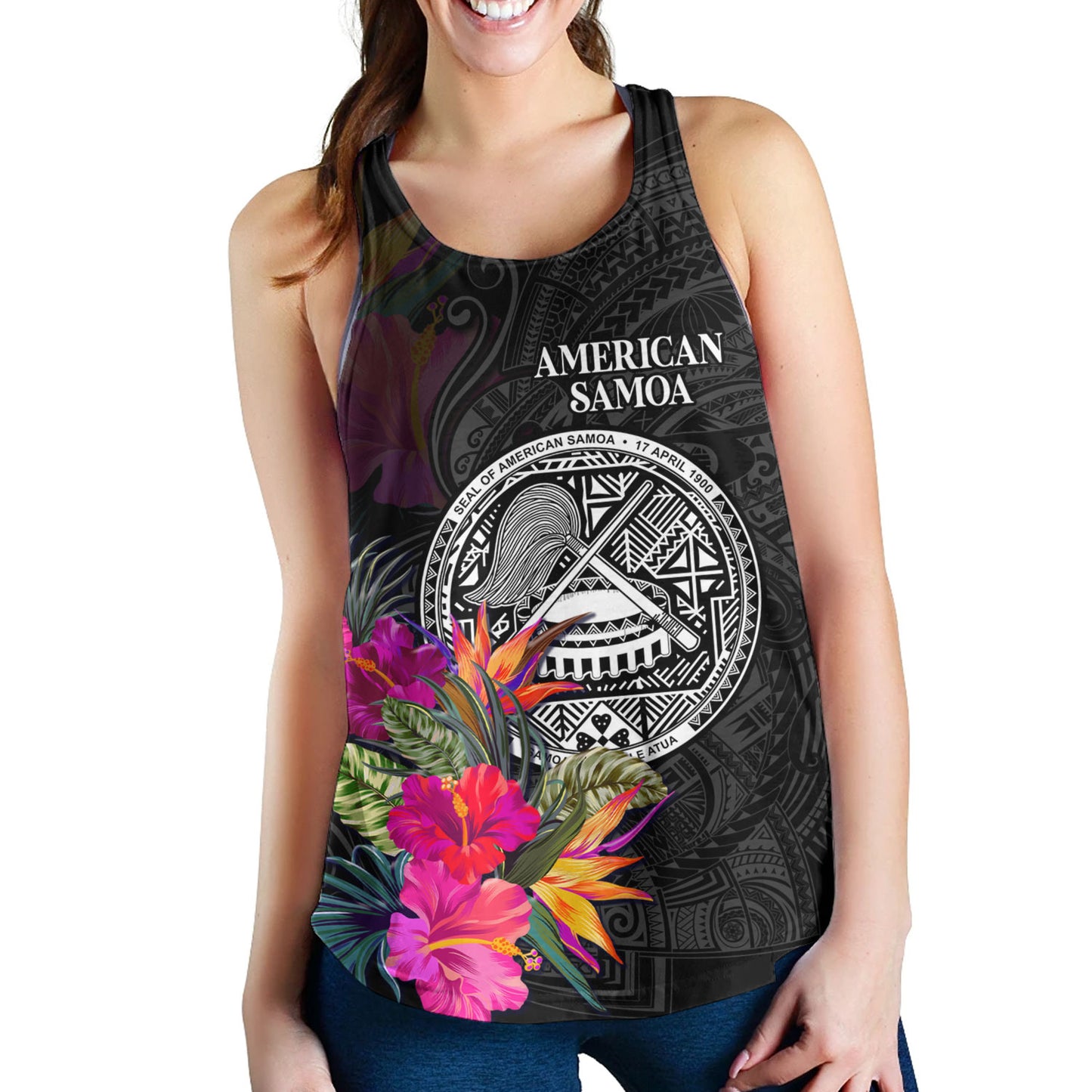 American Samoa Women Tank Custom Polynesian Pattern Tropical Floral Design