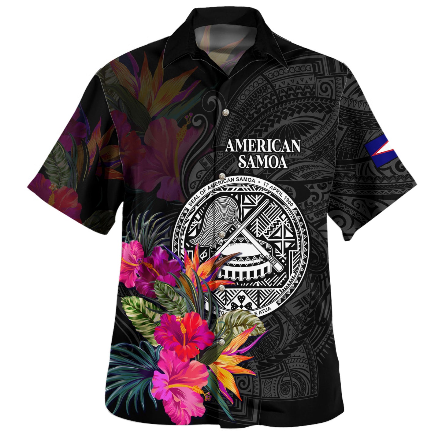 American Samoa Hawaiian Shirt Custom Polynesian Pattern Tropical Floral Design