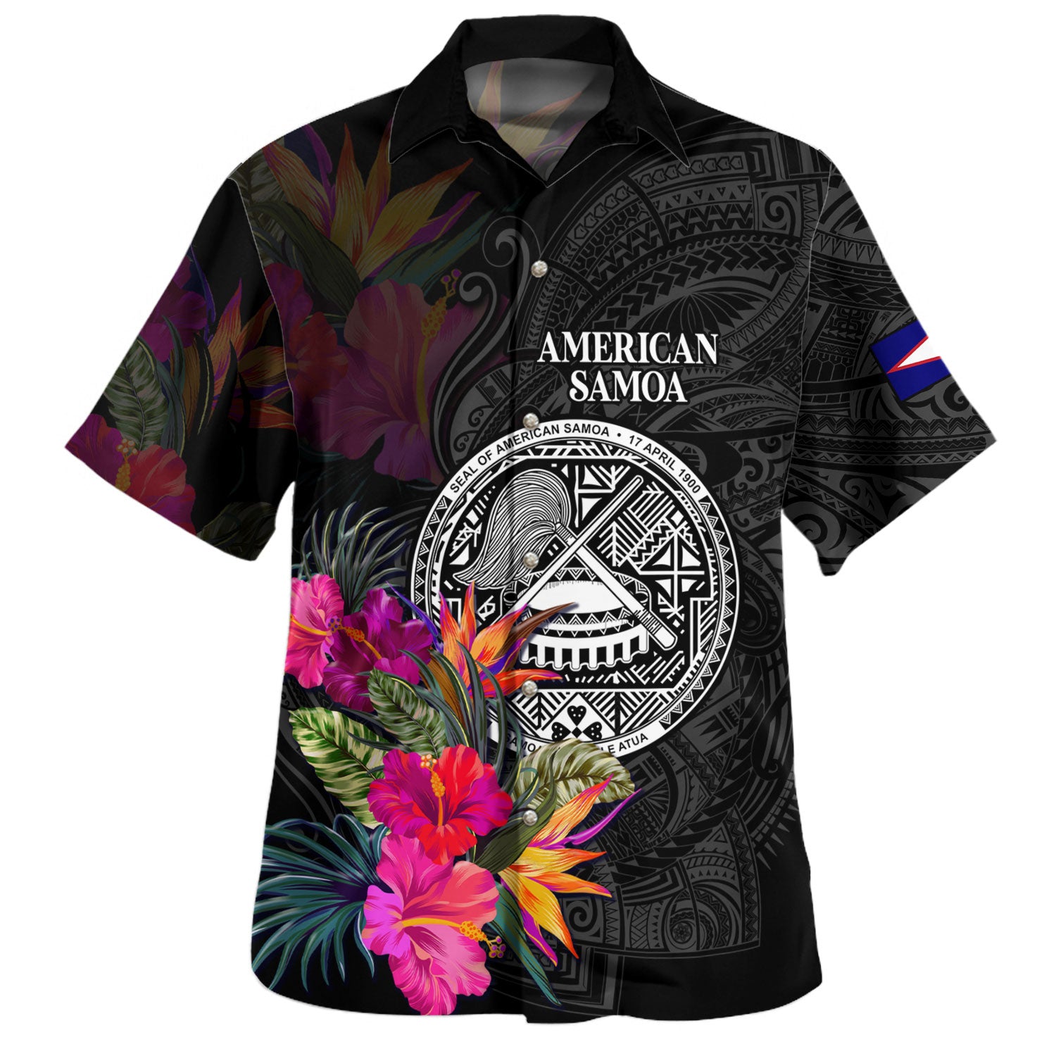 American Samoa Hawaiian Shirt Custom Polynesian Pattern Tropical Floral Design