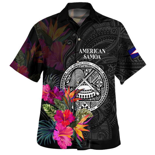 American Samoa Hawaiian Shirt Custom Polynesian Pattern Tropical Floral Design