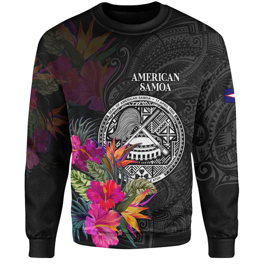 American Samoa Sweatshirt Custom Polynesian Pattern Tropical Floral Design