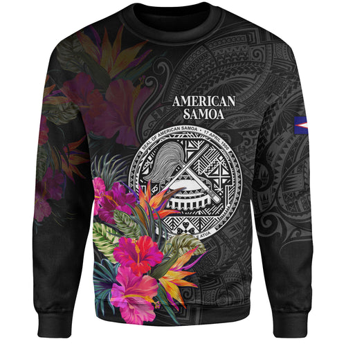 American Samoa Sweatshirt Custom Polynesian Pattern Tropical Floral Design