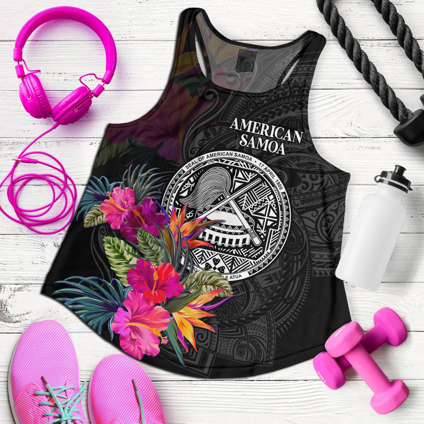 American Samoa Women Tank Custom Polynesian Pattern Tropical Floral Design