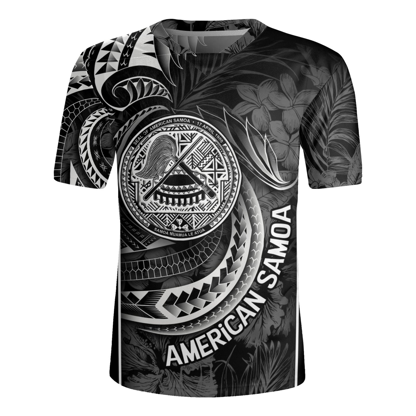 American Samoa Custom Personalised Rugby Jersey Seal Tribal Patterns Tropical Flowers Curve Style