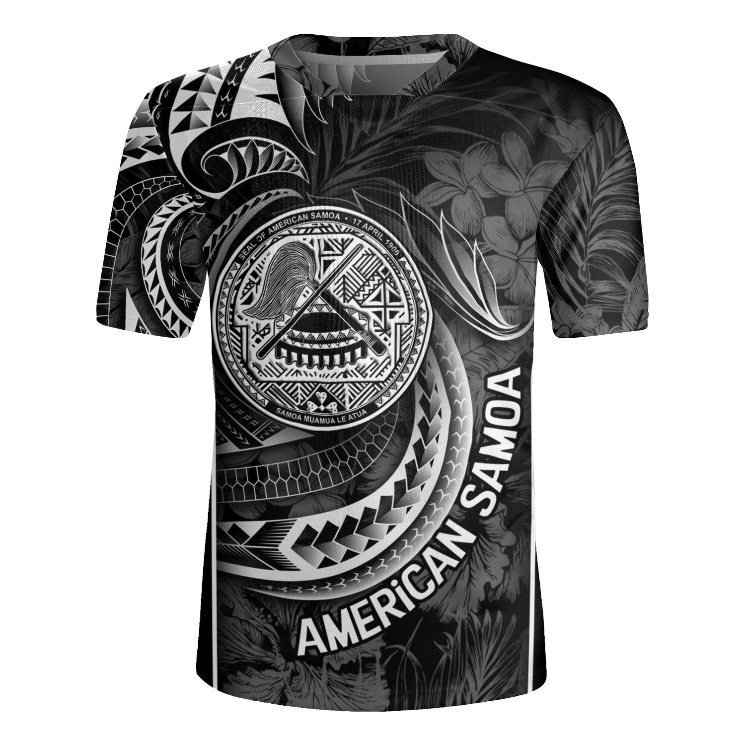 American Samoa Custom Personalised Rugby Jersey Seal Tribal Patterns Tropical Flowers Curve Style