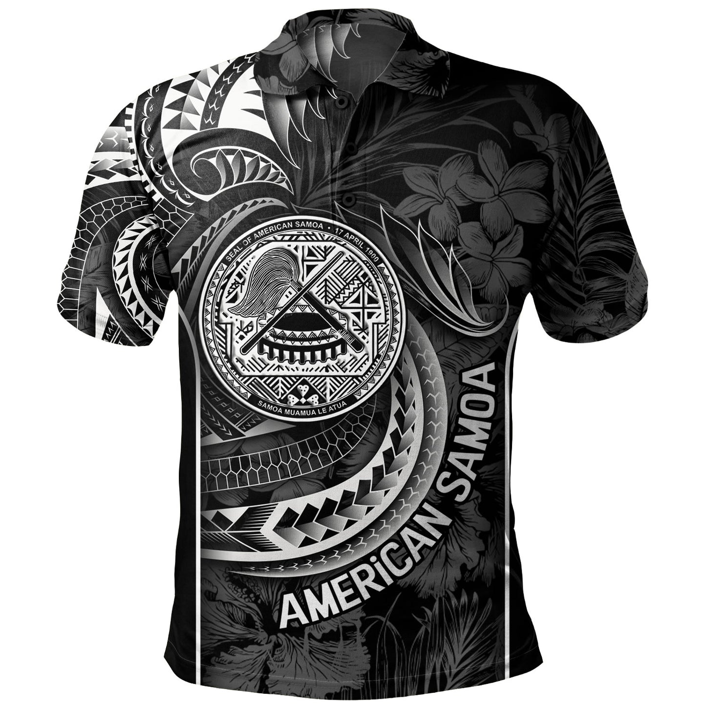 American Samoa Custom Personalised Polo Shirt Seal Tribal Patterns Tropical Flowers Curve Style