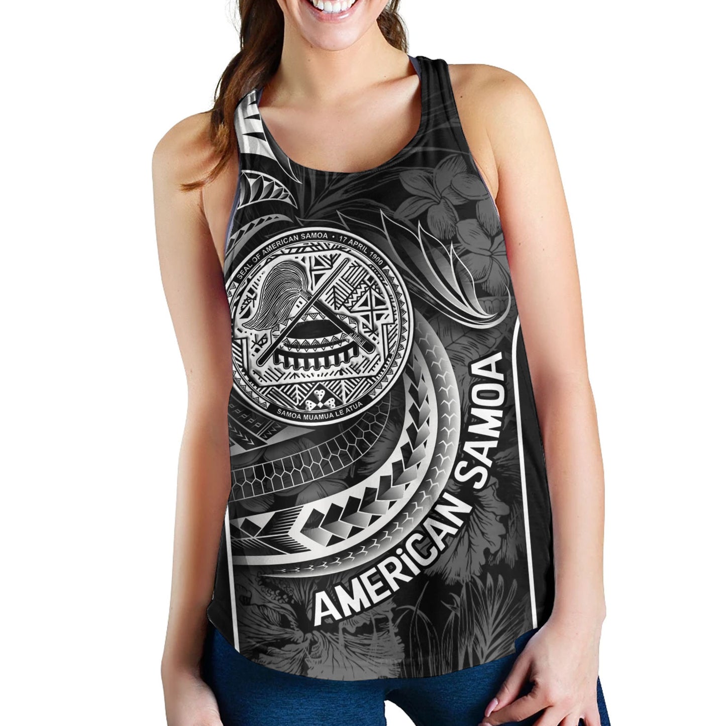 American Samoa Custom Personalised Women Tank Seal Tribal Patterns Tropical Flowers Curve Style