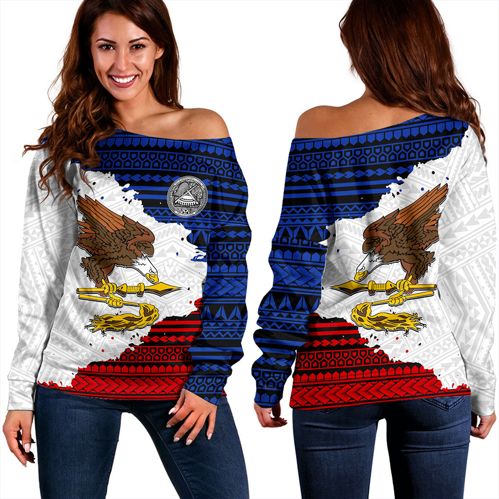 American Samoa Off Shoulder Sweatshirt Eagles Flag Grunge Style