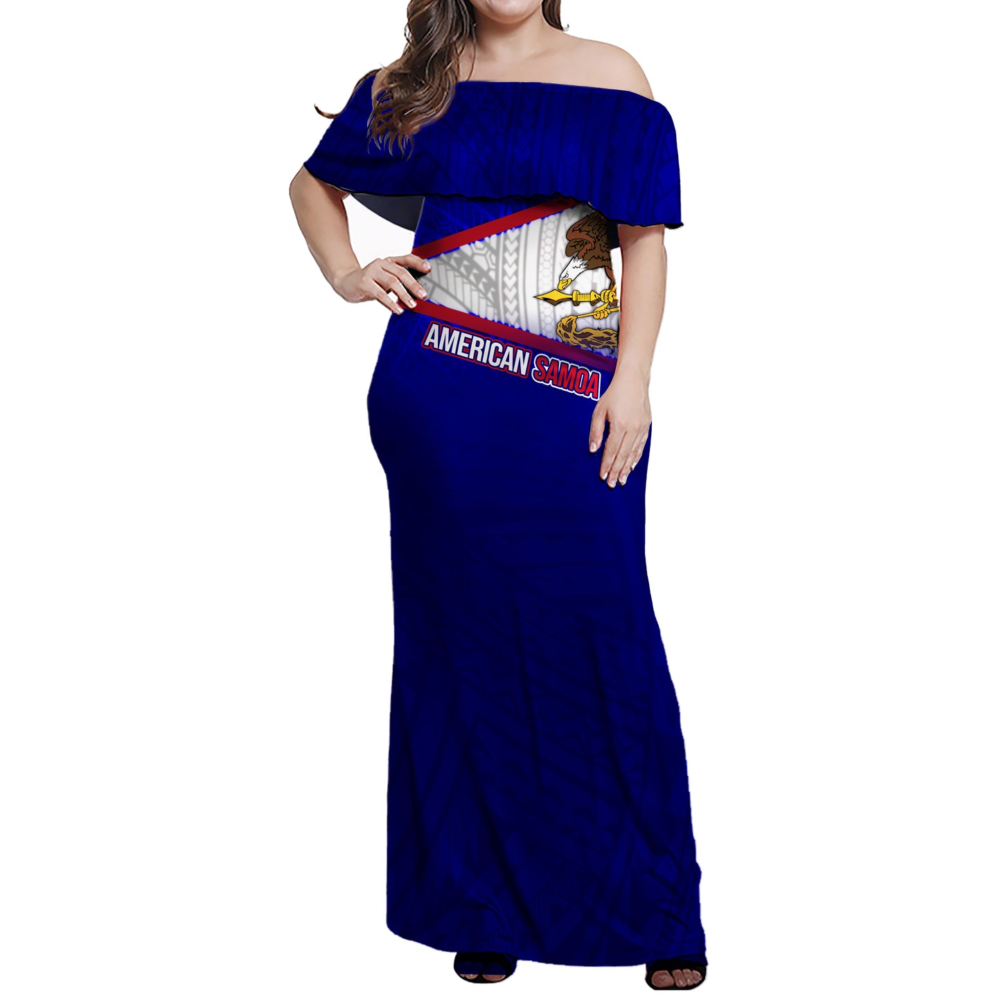 American Samoa Combo Dress And Shirt Flag Color With Traditional Patterns