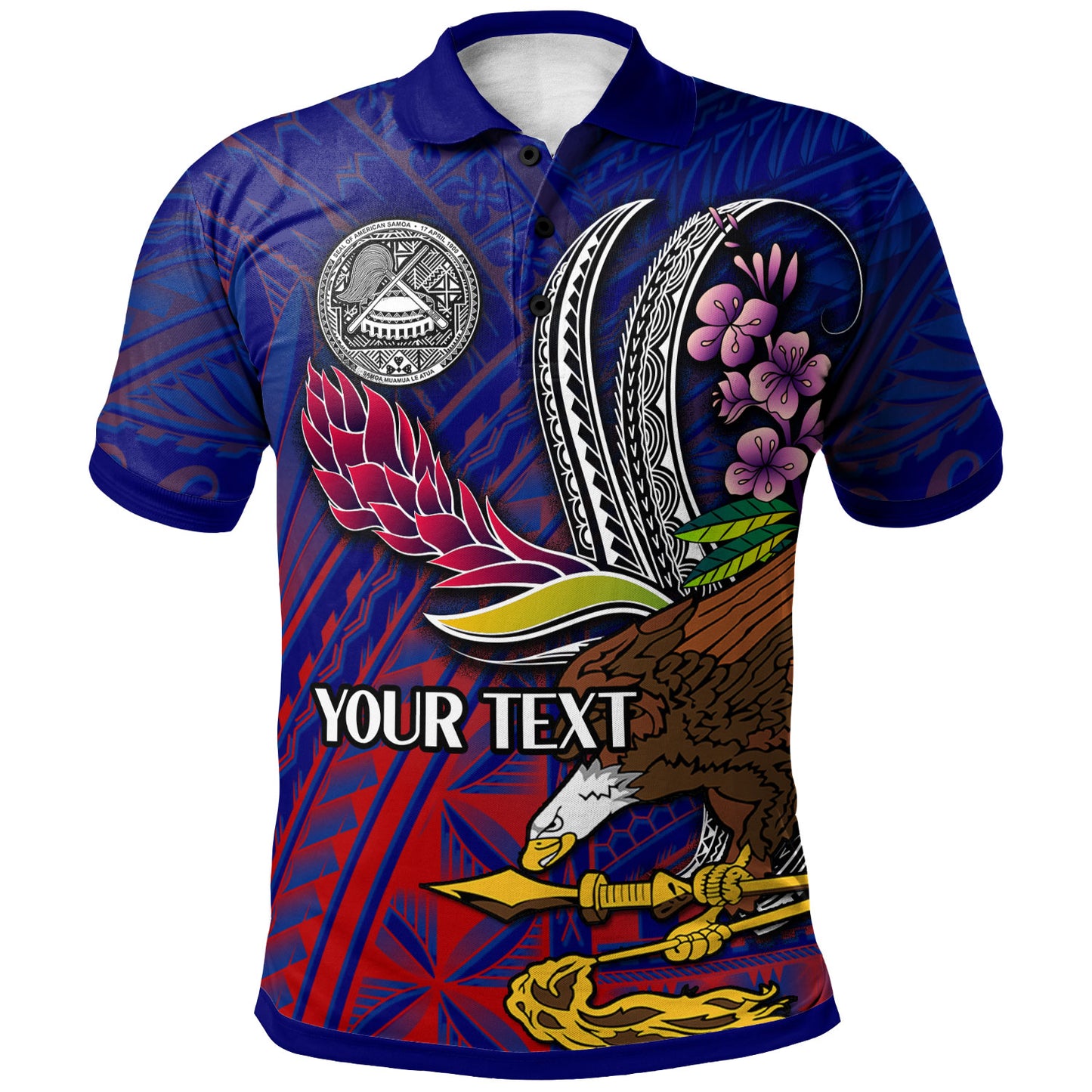 American Samoa Polo Shirt - Custom Seal With National Flowers Polynesian Patterns