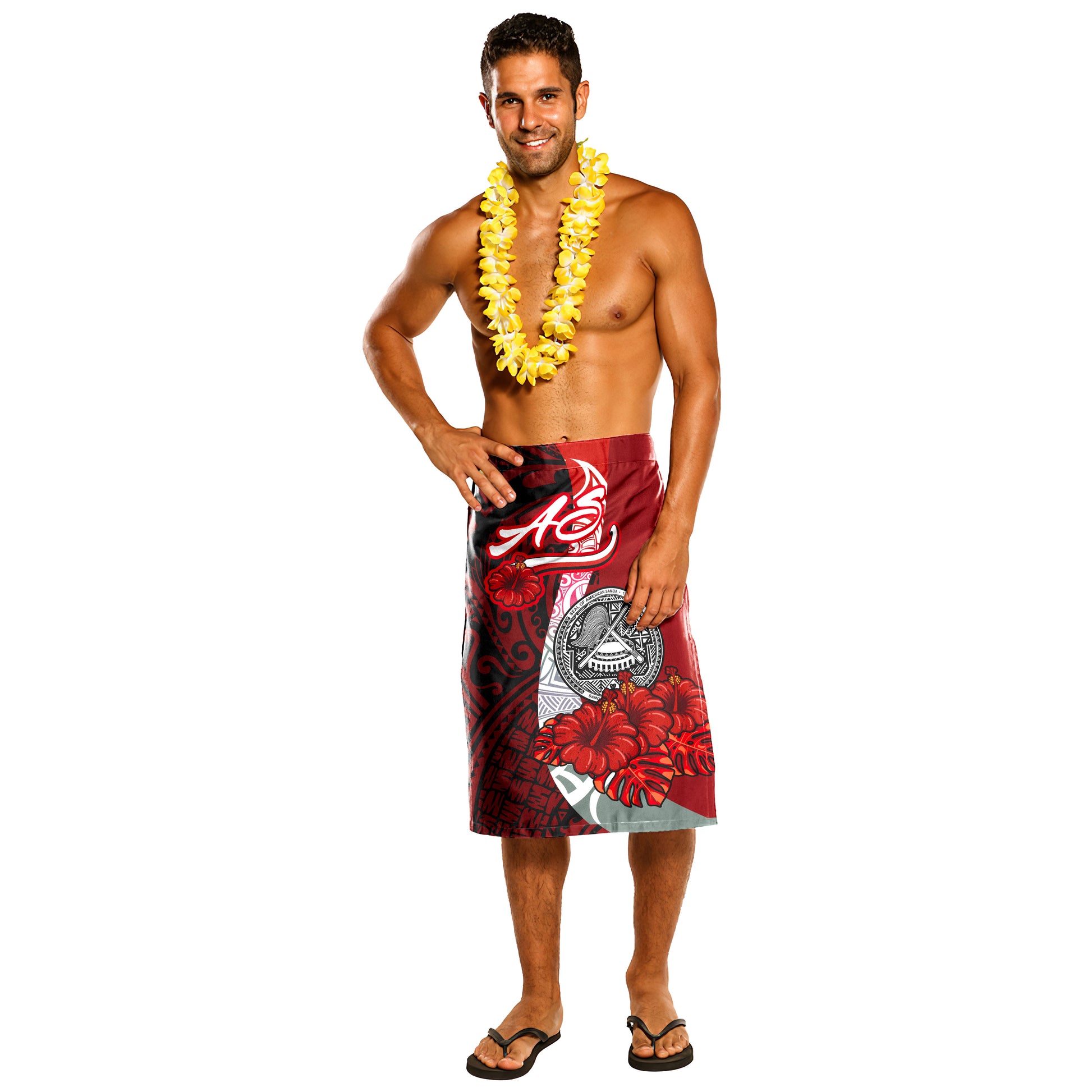 American Samoa Polynesian Coat Of Arm With Hibiscus Lavalava