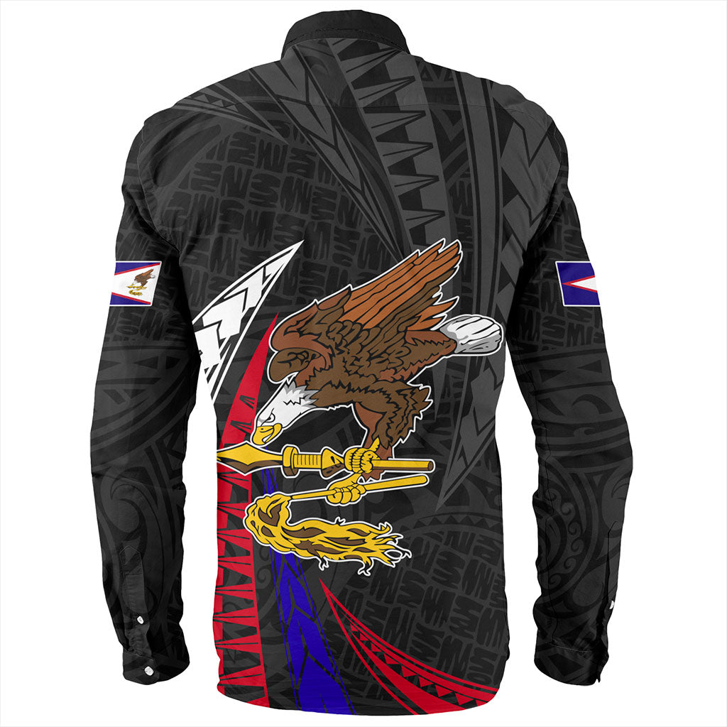 American Samoa Long Sleeve Shirt Polynesia Tribal Wave