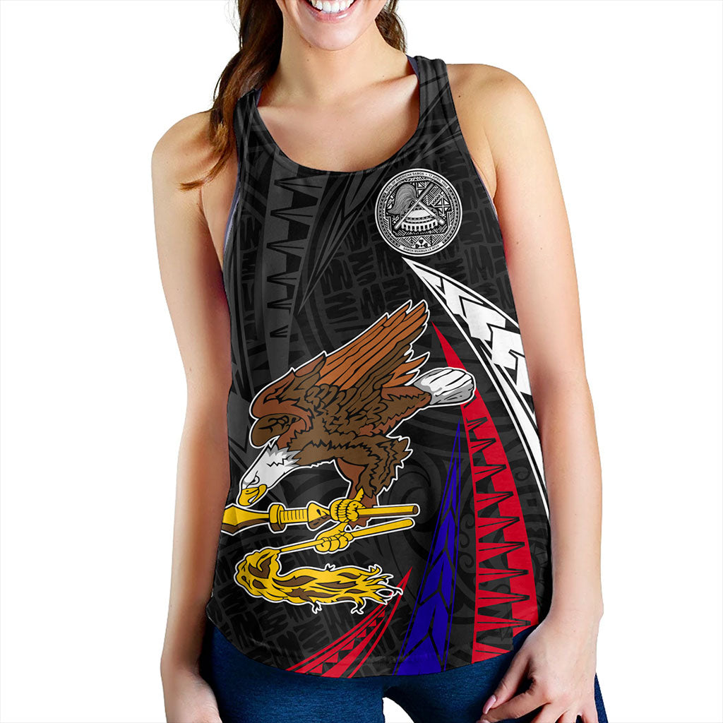 American Samoa Women Tank Polynesia Tribal Wave