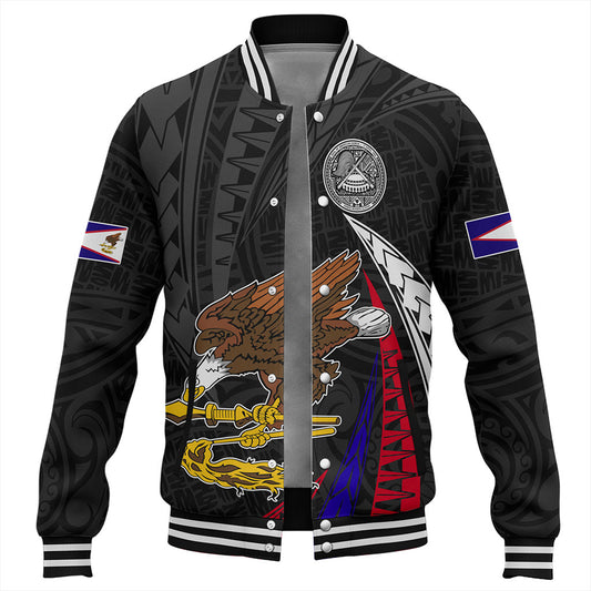 American Samoa Baseball Jacket Polynesia Tribal Wave
