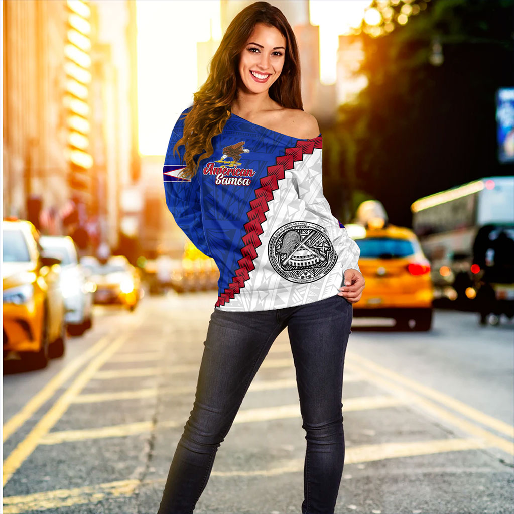 American Samoa Off Shoulder Sweatshirt Polynesian With Flag Independence Day