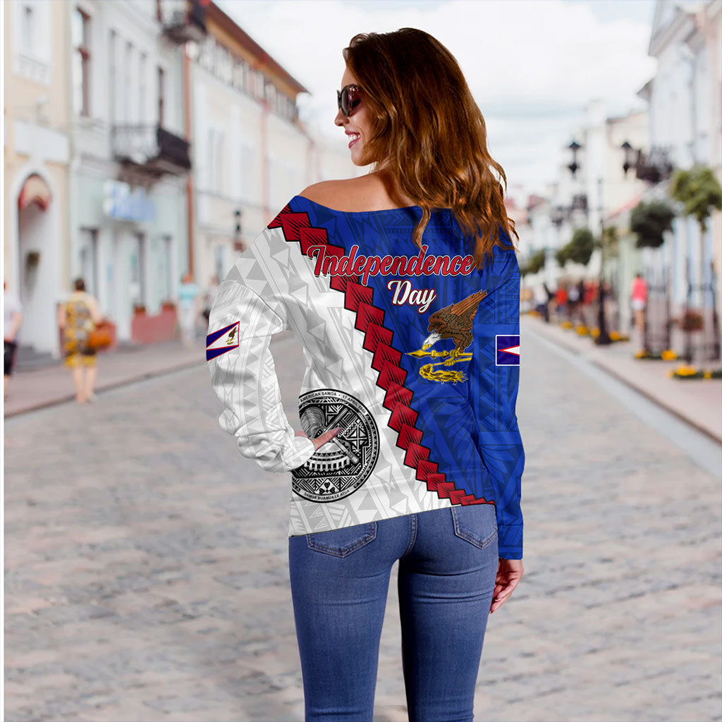 American Samoa Off Shoulder Sweatshirt Polynesian With Flag Independence Day