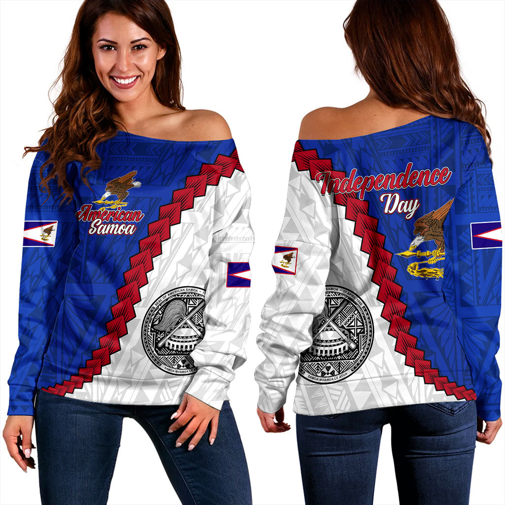 American Samoa Off Shoulder Sweatshirt Polynesian With Flag Independence Day