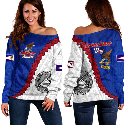 American Samoa Off Shoulder Sweatshirt Polynesian With Flag Independence Day