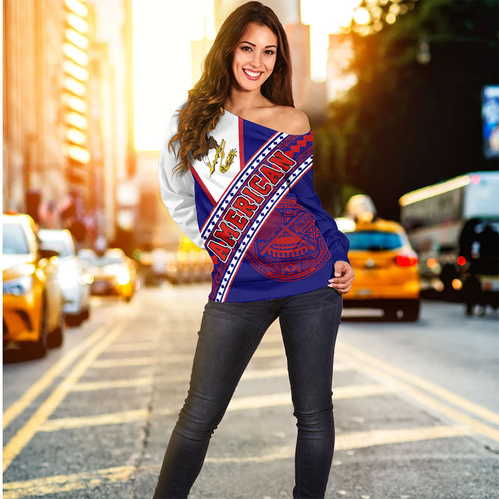 American Samoa Off Shoulder Sweatshirt Flag And Coat Of Arms