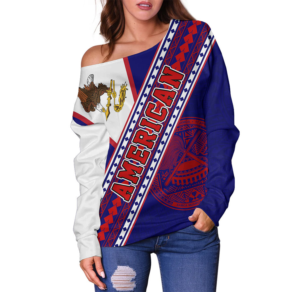American Samoa Off Shoulder Sweatshirt Flag And Coat Of Arms