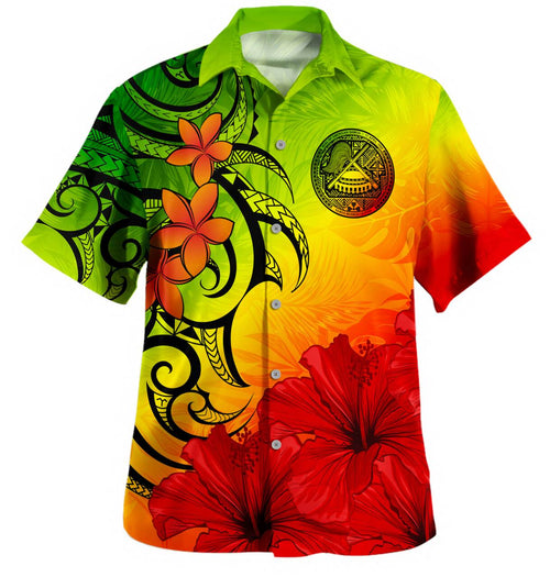 American Samoa Hawaiian Shirt Tribal Polynesia Tropical Hibiscus Flower